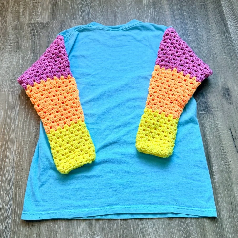 Crochet Upcycled Powerline Goofy Movie T‎ Shirt Crochet Sleeves Unisex M